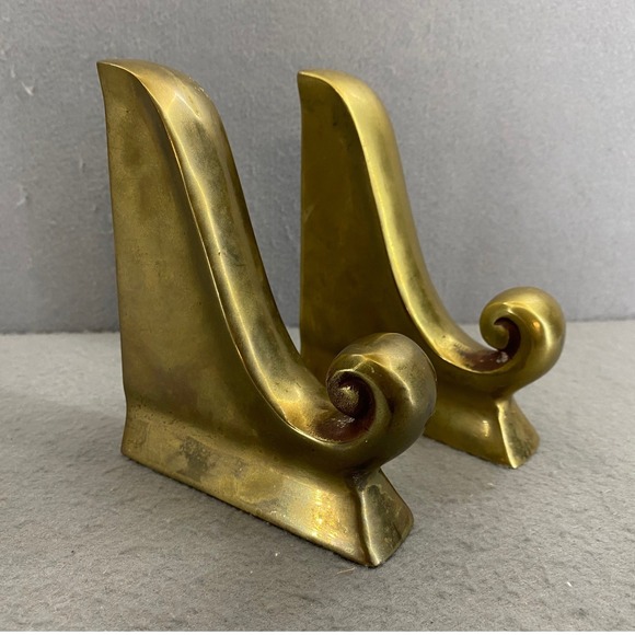 Vintage Mid Mod Bookends Solid Brass Scroll design Made in Korea EUC